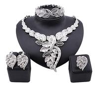 NA African Dubai Gold Jewelry Nigerian Crystal Necklace Hoop Earrings Ring Women Italian Bridal Jewelry Sets Wedding Accessories, Metal