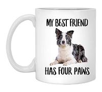 NA Funny Border Collie Blue Merle My Best Friend Has Four Paws White Coffee Mug 11 Oz