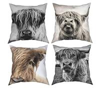NA- Highland Cow 4 Pcs Cushion Covers,Throw Pillows Decor for Home Couch Car Bedroom Sofa,Cushion Covers,18x18 Inch