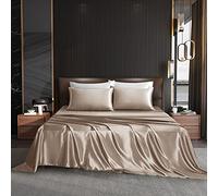 NA HommxJF 4PCS Taupe Satin Sheets Full Size Taupe Silky Silk Sheets Sets Bedding Sets & Pillowcases with 1 Flat Sheet+1 Deep Pocket Fitted Sheet+2 Pillowcases