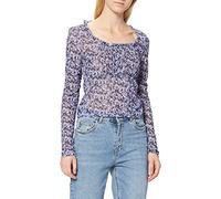 NA-KD Women's Frill Detail Mesh Top Shirt, Purple Flower, 2X-Large