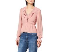 NA-KD Women's Frill V-Neck Chiffon Blouse, Dusty Pink, 18 UK