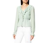 NA-KD Women's Frill V-Neck Chiffon Blouse, Largeight Green, 8 UK