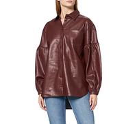 NA-KD Women's Oversized Puff Sleeve PU Shirt, Burgundy, 14 UK