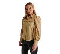 NA-KD Women's Puff Sleeve Shirt, Khaki,18 UK
