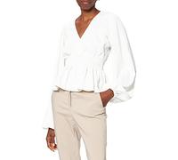 NA-KD Women's Smocked Waist Blouse, White, 16 UK