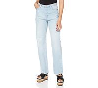 NA-KD Women's Straight High Waist Raw Hem Jeans, Light Blue, 14 UK