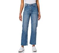 NA-KD Women's Straight High Waist Raw Hem Jeans, Mid Blue, 16 UK