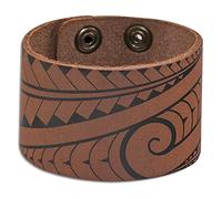 NA KOA Leather Cuff Wristband with Maori Tattoo Art - Adjustable Wrist Size Looks Great on Men and Women, L, Leather