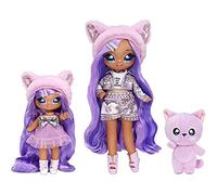 Na Na Na Surprise Family Soft Doll Set of 3 with 2 Fashion Dolls and 1 Pet - Toys for Kids - Lavender Kitty with Long Hair Dolls, 12 Removable Accessories and Outfits, and Adorable Plush Pet Cat