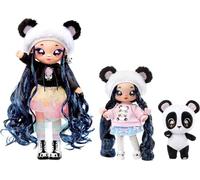 Na Na Na Surprise Family Soft Doll Set of 3 with 2 Fashion Dolls and 1 Pet - Toys for Kids - Panda Family with Long Hair Dolls, 12 Removable