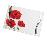 NA Red Poppy Flower Placemats Set of 6 Kitchen Table Mats Heat-Resistant Washable Non-Slip Place Mat for Dining Table 12 X 18 Inches