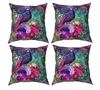 NA- Set of 4 Cushion Covers 45 x 45,Elegant Purple Teal Peacock Floral Print Decorative Cushion Covers,Polyester Cushion Covers for Sofa Decor, Multicolor