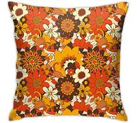 NA Throw Pillow Covers, Retro 70s Flower Power, Floral, Orange Brown Yellow Psychedelic, Couch Sofa Decorative Pillow Cases Cushion Home Decores Pillowcases