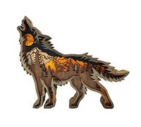 NA Wood Carving Wolf Ornament Howling Wolf Statue Wolf Gift for Living Room Decorative Home Accessories Desk Decoration
