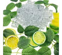 NA Woohome 122 PCS Clear Fake Ice Cubes Artificial Acrylic Ice Rocks and Simulation Lemon Limes Chips, Simulation Leaves for Photography Props, Home and Kitchen Wedding Decors