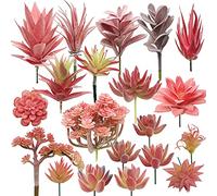 NA Woohome 20 PCS Artificial Succulent Plants, Red Fake Succulent, Unpotted Faux Succulent Assortment in Flocked in Different Type for Birthday Home Decor Indoor Wall Garden DIY