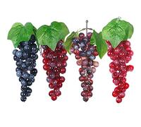 NA Woohome 4 Bunches Artificial Grape Fake Grapes with Vines, 4 Color Decorative Grapes Bunches for Vintage Wedding Favor Fruit Wine Decor Faux Fruit Props