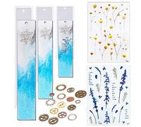NA Woohome 6 Pack Bookmark Resin Moulds Set, 3 PCS Bookmark Epoxy Resin Casting Moulds with 2 Sheet Dried Flower Filling Material, 1 Pack Gear Accessories for DIY Craft Book Reading Accessories