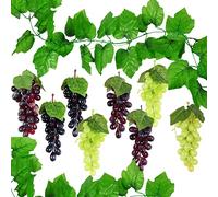 NA Woohome Artificial Grapes Set, 9 Pack Simulation Grapes Decorative Grapes Hanging Ornaments and 1 Pack Grape Leaves for Wedding Party Home Decoration Photo Props