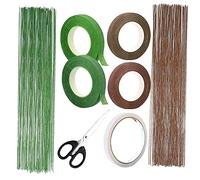 NA Woohome Floral Arrangement Tools Kit, 200 PCS 26 Gauge Green and Dark Brown Floral Stem Wire, 4 Roll Floral Tapes, Scissors, Double Sided Tape for Bouquet Stem Wrap Florist