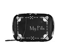 Naanle Halloween My Pill Box 7 Day Skull Pill Case Travel Pill Organizer Bag with Zipper Portable Weekly Case Compact Size for Vitamin Supplement Holder