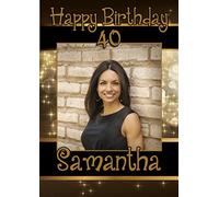 Naaoni Personalised Black & Gold Sparkle Happy Birthday Poster N26~13th 16th 18th 21st 30th 40th 50th ANY AGE (A3 29.7 x 42cm) Wall Art Print for Living Room