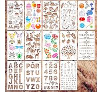 Naapesi 14-Piece Reusable Drawing Painting Stencil Set, Letter, Number, Animal & Flower Designs, Perfect for DIY Crafts, Scrapbooking, Card Making & More