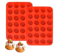 Naapesi 2 Pack Silicone Mini Muffin Pan, 24 Cup Non-Stick Mini Cupcake and Muffin Baking Tray, DIY Reusable Food Grade Silicone Baking Moulds, Dishwasher Safe, 32×22.5×2.5cm (Red)
