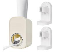 Naapesi 2 Pack Toothbrush Holders with Toothpaste Dispenser, Adhesive Electric Toothbrush Holder Wall Mounted, Automatic Squeezer Toothpaste Dispenser, Toothbrush Stand Organizer for Bathroom