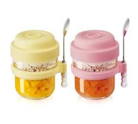 Naapesi 2 Pieces Breakfast Cups, Mueslicup, Reusable Yogurt Pots With Lids, Leak-proof Oats Jar Container with Spoon,Porridge Cups for Overnight Oats, Yogurt, Smoothie Bowls, Granola, Chia Pudding.
