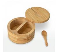 Naapesi Bamboo Salt Cellar, Salt Box with Swivel Lid and Spoon, Salt and Pepper Box, Salt Container Wood, Swivel Lid Container, Magnetic Closure Lid to Keep the Dust Out, for Salt, Sugar (12x12x6cm)