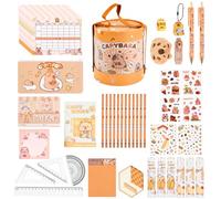 Naapesi Capybara Children's Stationery Set, Cute School Supplies, Pencil Case, Sticker, Sharpener, Gift, First Day of School, Birthday Gift for Children from 5-10 Years