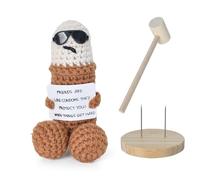 Naapesi Funny Potato Crochet Doll with Positive Expression, Yarn Knitted Ornament with Wooden Stand and Mini Hammer, Handmade Amigurumi Plushie Decoration for Desk, Office, Gifts