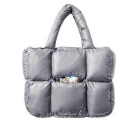 NAARIIAN Puffer Tote Bag for Women, Lightweight Quilted Puffy Shoulder Handbag with Adjustable Shoulder Strap, Cool Grey, L