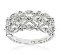 Naava 0.10ct Diamond Lattice Ring for Women in 9ct White Gold - Vintage Style Wedding, Anniversary & Cocktail Dress Ring, Size Q