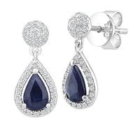 Naava 18ct White Gold 0.25ct Diamonds with Teardrop Shaped Sapphire Drop Earrings
