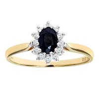 Naava 9 ct Yellow Gold Diamond and Sapphire Cluster Women's Ring ,K