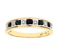 Naava 9 Ct Yellow Gold Engagement Rings with Diamonds and Sapphires, Classic Eternity Ring with Plain Band & Certified Gemstones - Perfect Engagement Ring or Wedding Ring