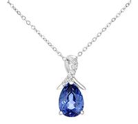 Naava 9ct Blue Created Tanzanite White Gold Pendant Necklace - Premium Belcher White Gold Chain Necklace with Tanzanite and Diamond Pendant - Elegant Gift Box Included