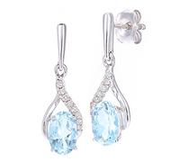 Naava 9ct White Gold Oval Blue Topaz and Diamond Twist Drop Earrings of 46cm