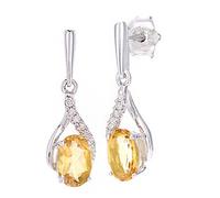 Naava 9ct White Gold Oval Citrine and Diamond Twist Drop Earrings