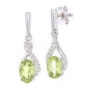 Naava 9ct White Gold Oval Peridot and Diamond Twist Drop Earrings