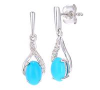 Naava 9ct White Gold Oval Turquoise and Diamond Twist Drop Earrings