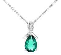 Naava 9ct White Gold Teardrop Emerald and Diamond Twist Pendant Necklace of 46cm