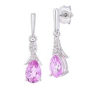 Naava 9ct White Gold Teardrop Pink Sapphire and Diamond Twist Drop Earrings