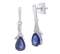 Naava 9ct White Gold Teardrop Sapphire and Diamond Twist Drop Earrings