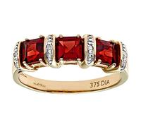 Naava 9ct Yellow Gold Diamond and Red Garnet Eternity Ring, Size S - Engagement Rings with Certified Garnet Gemstones Friendship and Trust Symbol - Suitable for Special Occasions