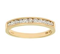 Naava 9ct Yellow Gold Diamond Eternity Ring - Channel Set Round Brilliant Cut Anniversary & Wedding Band for Women, Italian Made, UK Hallmarked