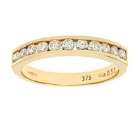 Naava 9ct Yellow Gold Diamond Eternity Ring - Channel Set Round Brilliant Cut Anniversary & Wedding Band for Women, Italian Made, UK Hallmarked